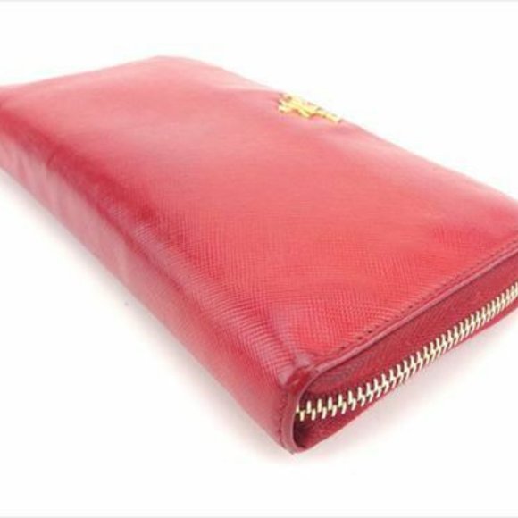 Prada Wallet Purse Logo Red Gold Saffiano leather Woman Authentic Used - Picture 3 of 7